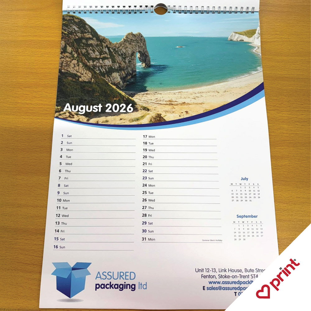Bespoke branded wirobind calendar by luvprint Stoke-on-Trent