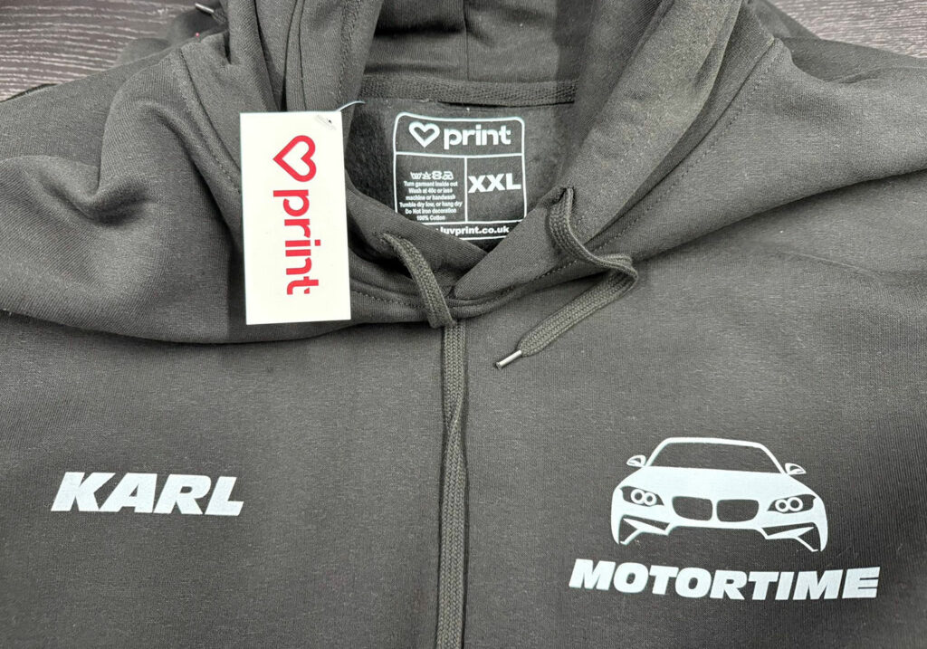 Custom hoodie print using DTF film and heat press by Luv Print Stoke-on-Trent